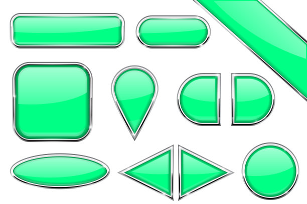 一套绿色玻璃按钮与金属框架图片下载