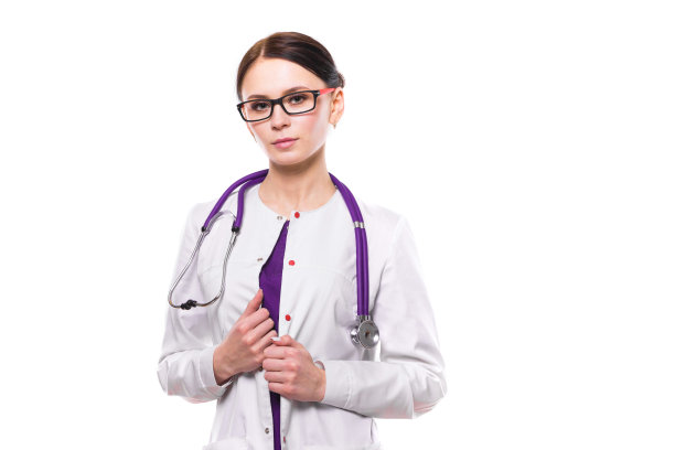 年轻美丽的女医生在白色背景图片下载