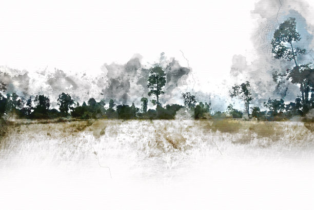 彩树和山水树以水彩画为背景。图片下载