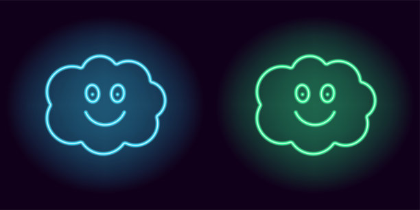 蓝色和绿色的霓虹云带着微笑图片下载