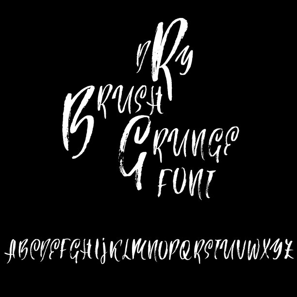 手绘干刷字体。现代刷刻字。摇滚风格的字母。矢量插图。素材图片