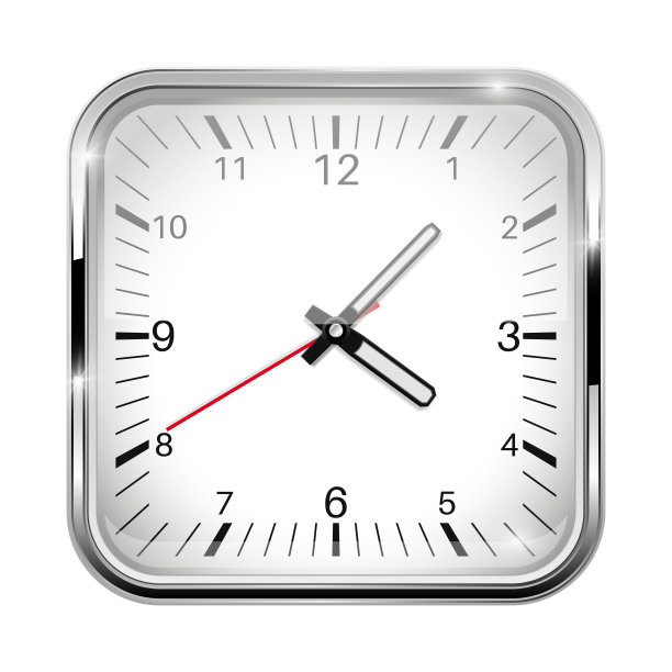 时钟。金属框架的方形时钟图片下载