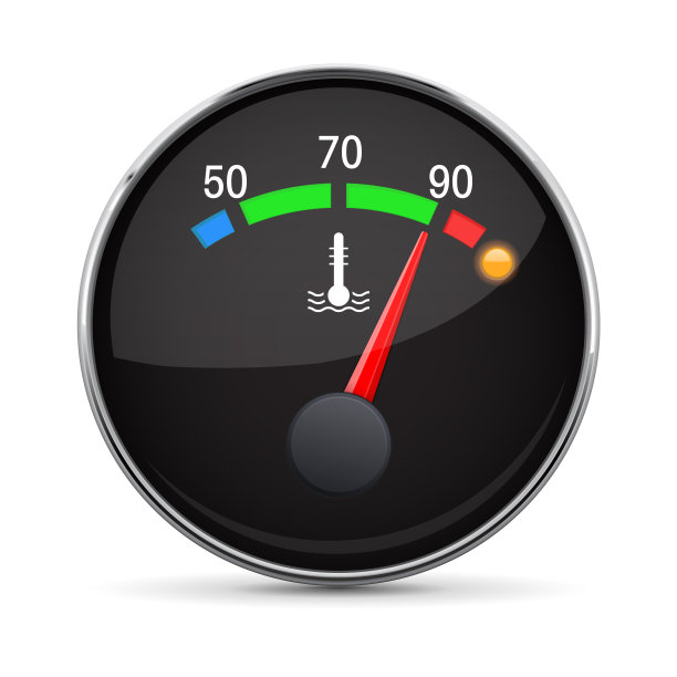 汽车发动机温度表。热。用金属框架图片下载