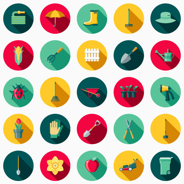 园艺用品平面设计图标设置与侧影图片下载