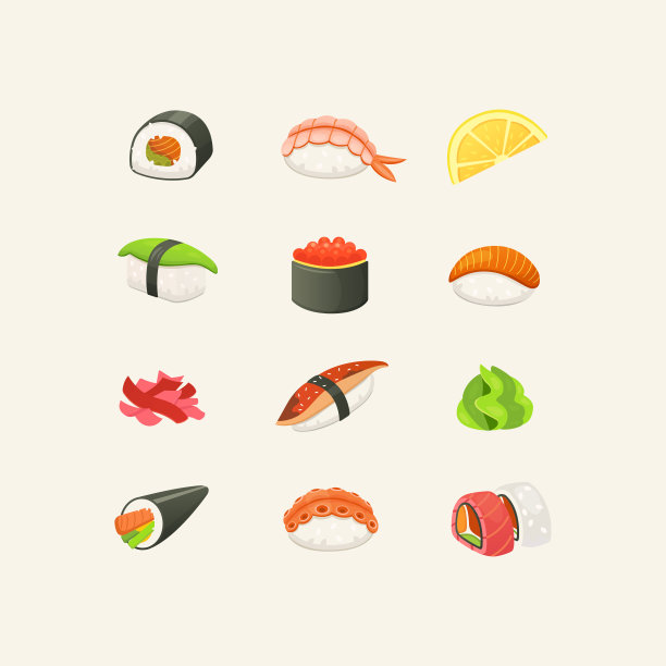 传统的日本寿司和卷。亚洲海鲜，餐厅美味和生鱼片套餐。矢量插图。图片下载