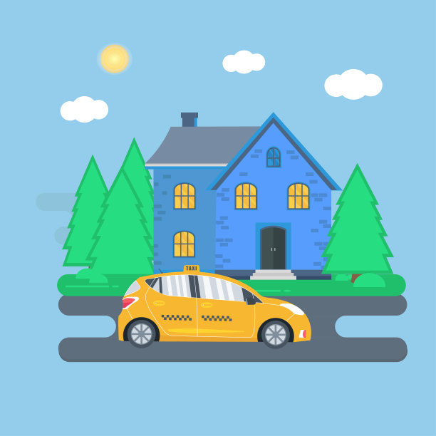 海报和机器黄色出租车在城市。图片下载