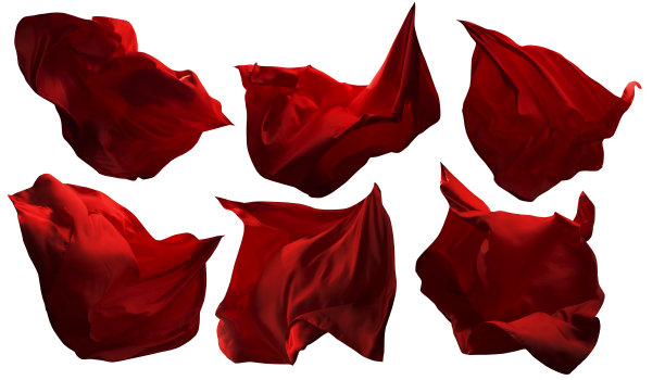 红色飞布，飘动的布，闪亮的缎子衣服窗帘，白色孤立素材图片