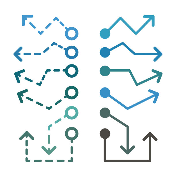 不同颜色的箭头图标，矢量集。商业信息图的抽象元素。有涨有跌趋势。网页设计插图图片下载