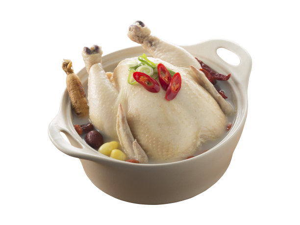 亚洲人参鸡汤孤立的背景图片下载