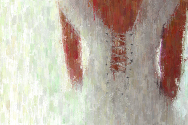 油画风格的抽象形象，年轻的新娘与婚纱，从背后。图片下载