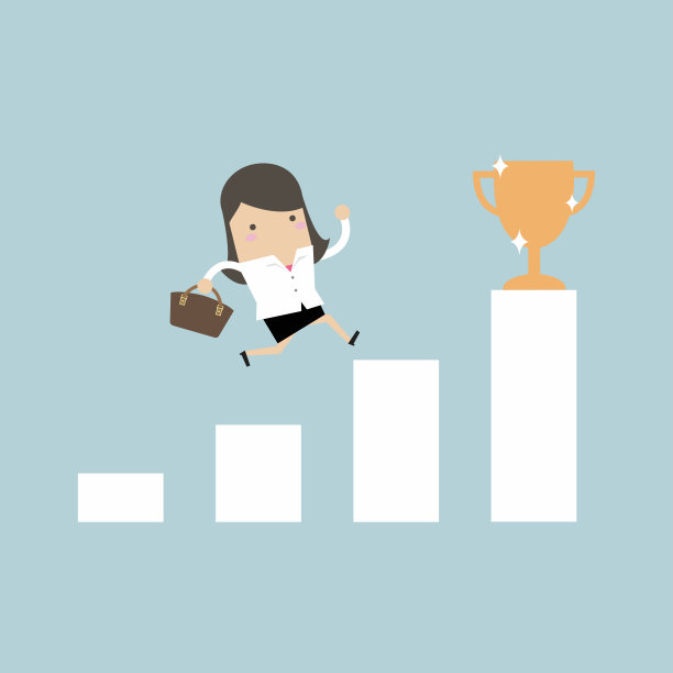 女商人攀登成功的阶梯。动机和目标概念，以获得成功的商业和生活。图片下载