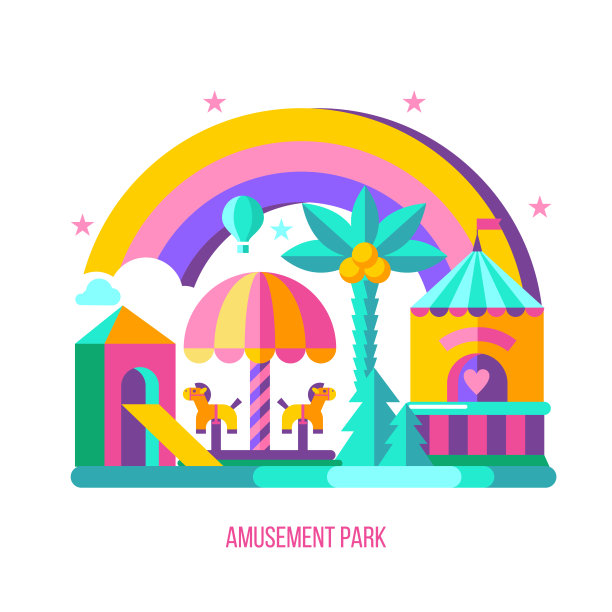 游乐园,游乐设施。矢量插图。图片下载