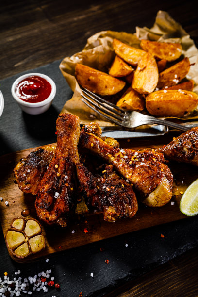 烤鸡腿和蔬菜素材图片