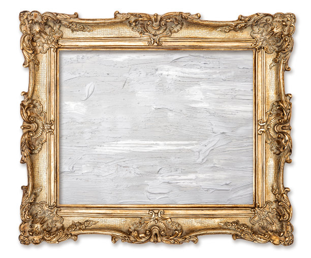 金色画框油画帆布白色背景图片下载