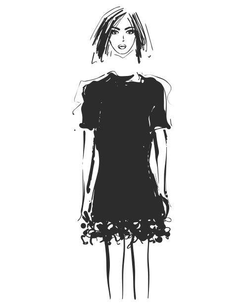 穿着裙子的漂亮女孩。时装模特素描。图片下载