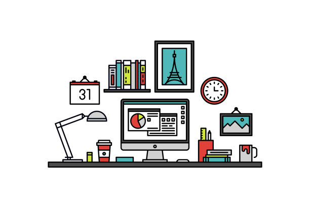 经理工作场所线条风格插图图片下载