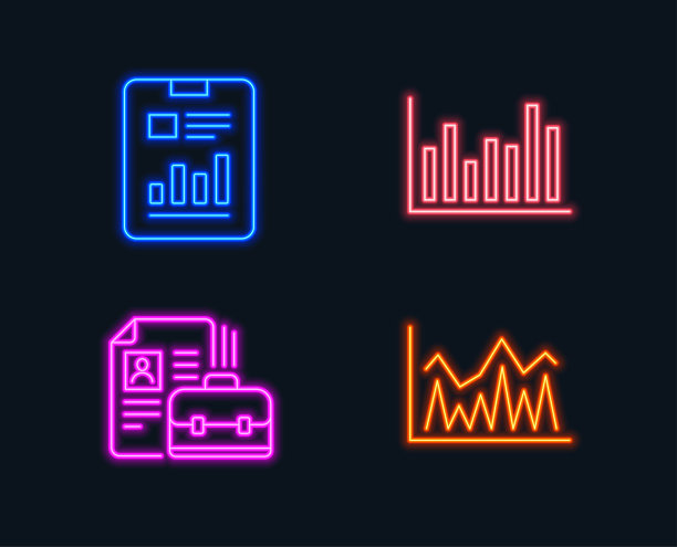 条形图，报告文件和空缺图标。投资的迹象。图片下载