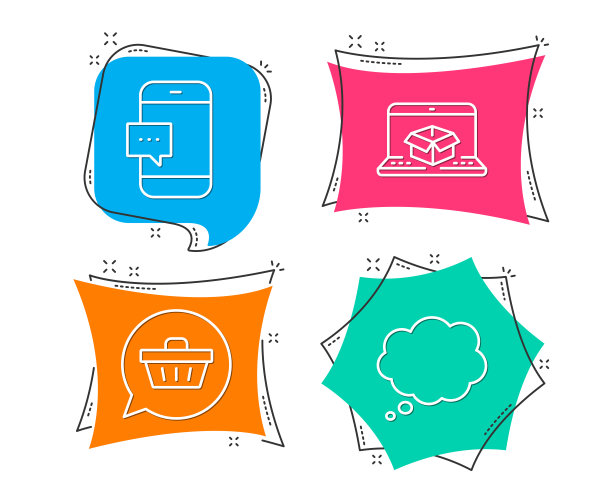 购物车，智能手机信息和在线交付图标。漫画信息信号。图片下载