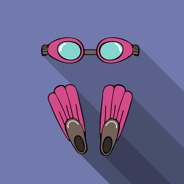 矢量运动插图与护目镜和脚蹼。图片下载