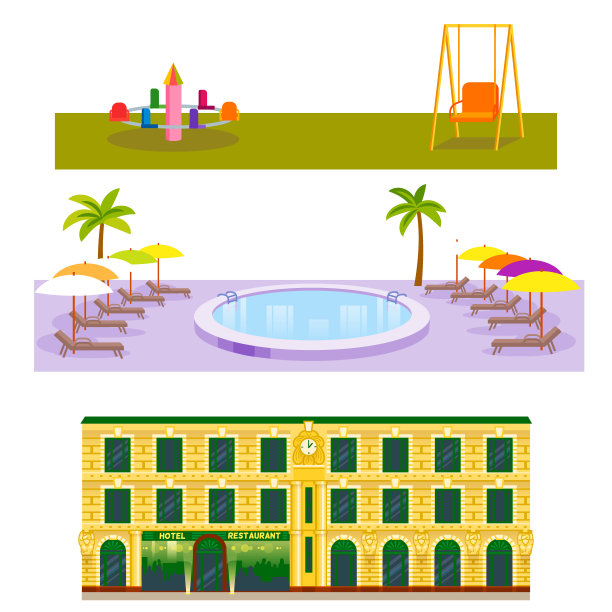 酒店，建筑，游客，旅行者，地方，度假时间，公寓，城市城镇立面矢量图图片下载