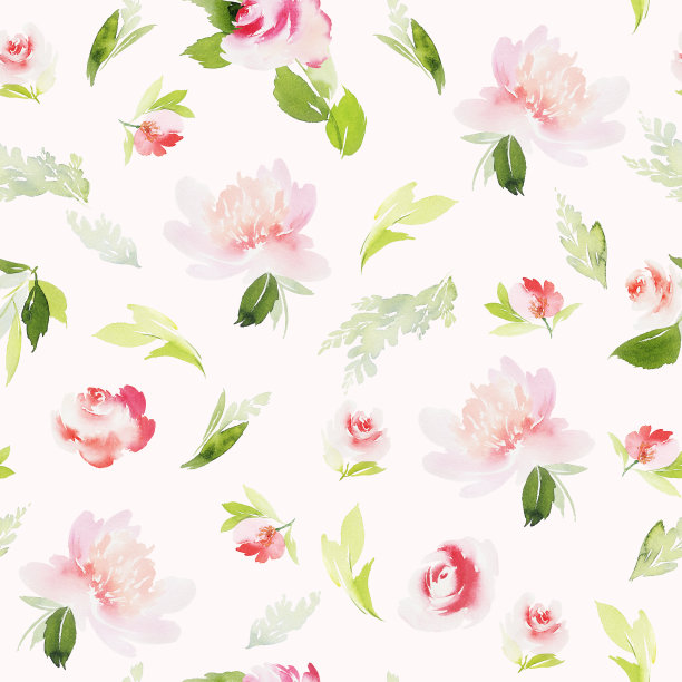 无缝夏季图案与水彩花手工制作素材图片