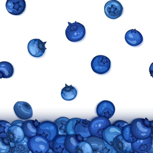 成熟的蓝莓落果水平无缝边界。矢量插图卡飞蓝莓，用于设计食品包装果汁早餐，化妆品，茶，排毒饮食图片下载