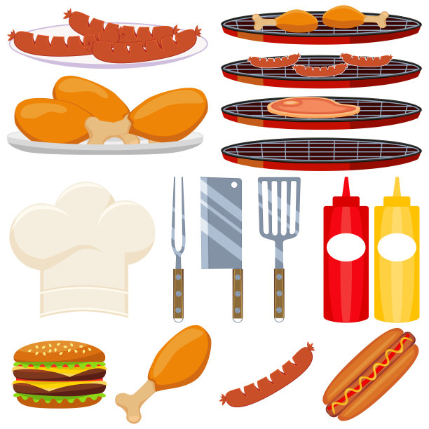 彩色卡通烧烤烹饪15元素集图片下载