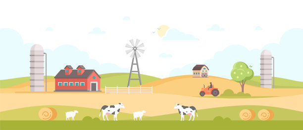 乡村-现代平面设计风格矢量插图图片下载