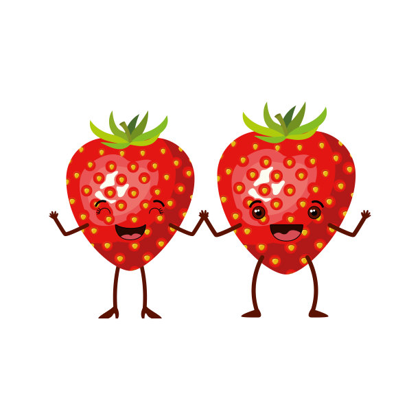白色的背景与现实的一对草莓水果漫画图片下载