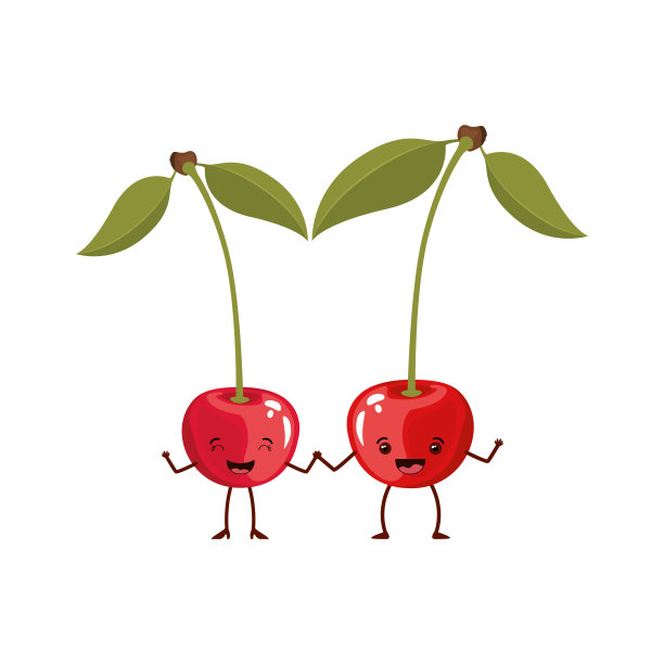 白色背景与现实的一对樱桃水果漫画图片下载