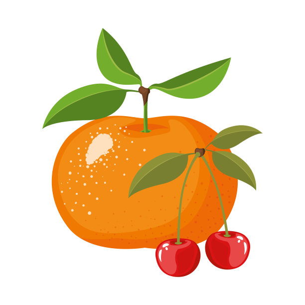 白色背景与现实的一套水果，橘子和樱桃图片下载