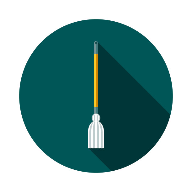 拖把平面设计清洁图标与侧面阴影图片下载