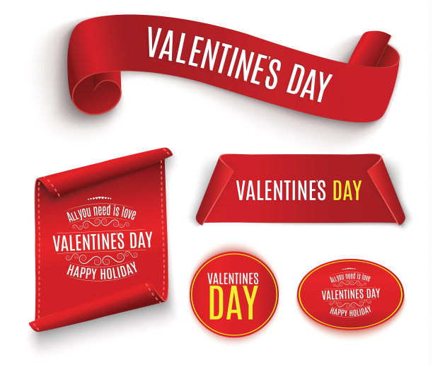 情人节。红色的卷轴。一组横幅。在雪的背景下。广告和祝贺图片下载