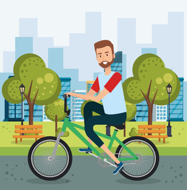 年轻人骑着自行车在公园里图片下载