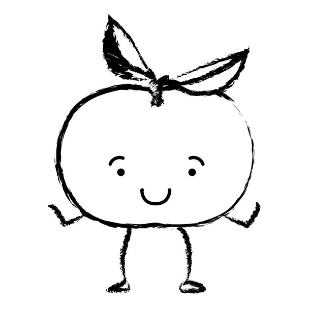 单色模糊剪影的橘子水果漫画图片下载