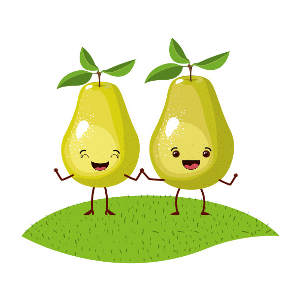 白色背景与现实的一对梨水果漫画草图片下载