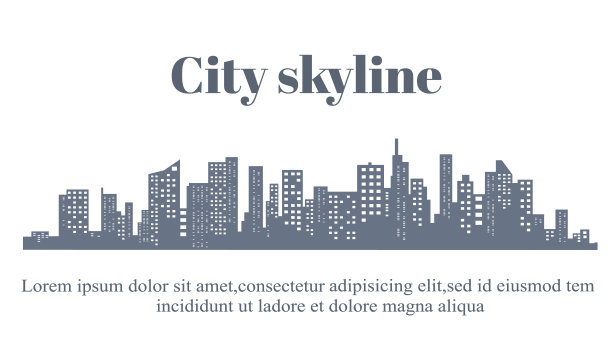 以平直的风格勾勒出城市的轮廓。现代城市景观。矢量图图片下载