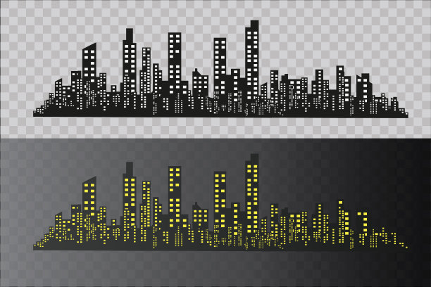 以平直的风格勾勒出城市的轮廓。现代城市景观。矢量图图片下载