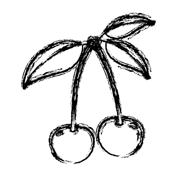 带有茎和叶的樱桃的单色模糊轮廓图片下载