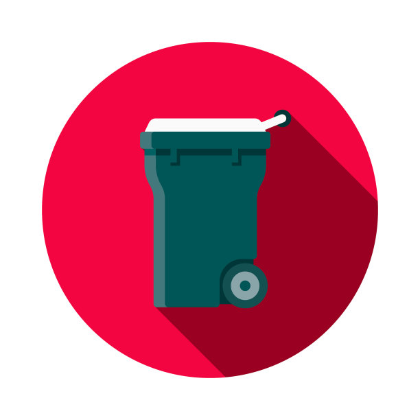 垃圾桶平面设计与侧面阴影清洁图标图片下载