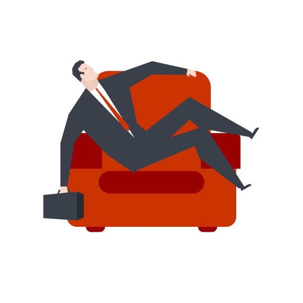 商人正坐在红色扶手椅上休息。老板放松。矢量插图。图片下载