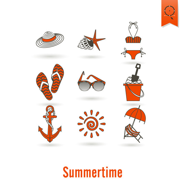 夏季和海滩简单的平面图标图片下载
