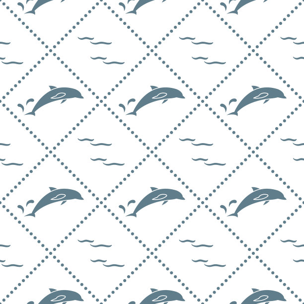 无缝模式与海豚，飞溅和波浪图片下载