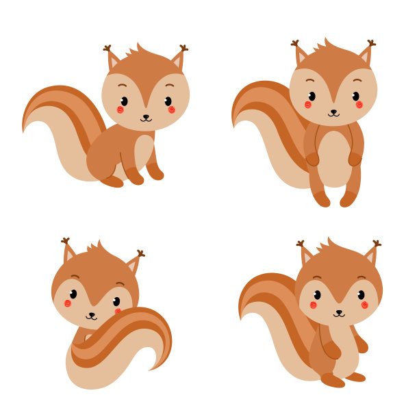 可爱的松鼠收集在现代扁平风格。矢量插图。图片下载