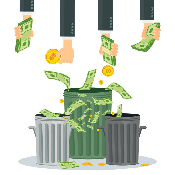 现金流。钞票飞进了垃圾桶图片下载