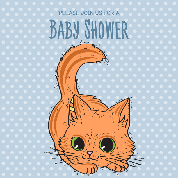 宝宝淋浴卡模板与有趣的涂鸦小猫图片下载