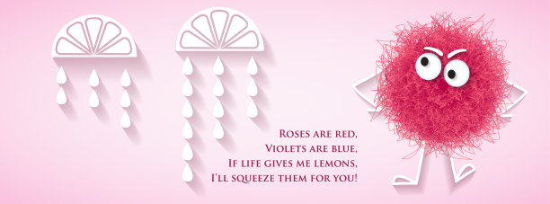 有趣的社交媒体网络横幅上有毛茸茸的粉色生物和歌词信息图片下载