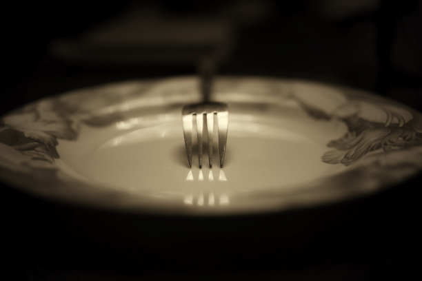 调叉在盘子单色图片下载