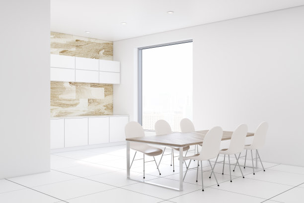 白色和大理石厨房角落，白色的桌子图片下载