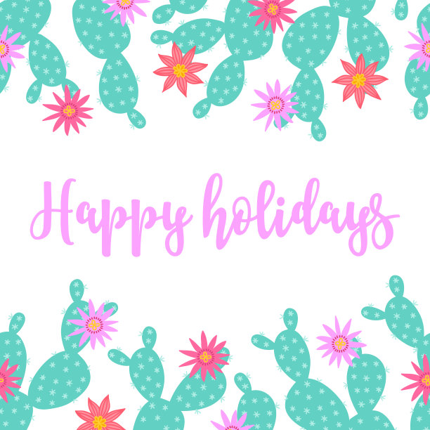 贺卡与无缝边界盛开的仙人掌图片下载